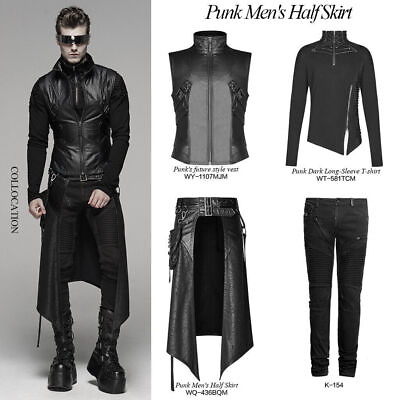 #ad Punk Rave Black Gothic Steampunk Metal Pocket Men#x27;s Personalized Half Skirt