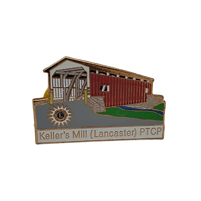 #ad Kellers Mill Lancaster PTCP Red Covered Bridge Lions Club Pin Trader LITPC