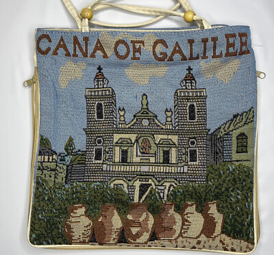 #ad Cana Of Galilee Handbag Tote Shoulder Purse Handmade Zipper Bag Medium Vintage