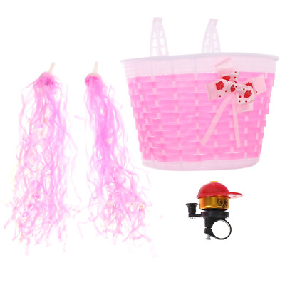 #ad 4 PCS Girls Scooter Basket with Bells Streamers Bike Accessories Set