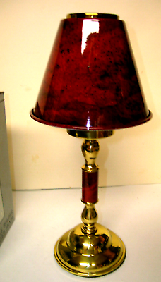 #ad Tea Light Candle Holder Lamp Style Solid Brass Red Marbling 11quot; T Retail $39.95