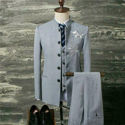 #ad 2PCS Embroidered Blazer Pants Mens Chinese tunic Suit Wedding Dress New M 5XL