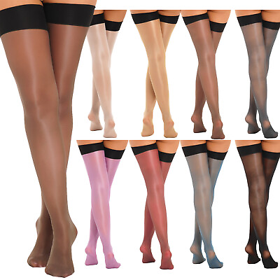 #ad US Women Oil Glossy Mesh Sheer Thigh High Stockings Lingerie Stretchy Pantyhose