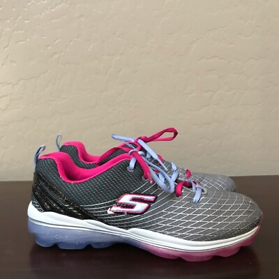 #ad Skechers Girls Air Deluxe Running Shoes Gray 81195L Lace Up Low Top 4.5 M