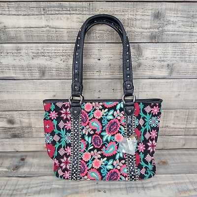 #ad Montana West Floral Embroidered Purse Shoulderbag Bag Pink Black Flowers