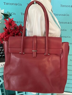 #ad Tiffanyamp;Co Peyton Satchel Red Leather Purse Bag Handbag Shoulder W Dustbag SALE