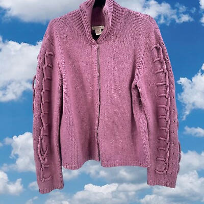 #ad Sundance Women Sweater Large Criss Cross Sleeve Lambswool Blend Purple Button Up