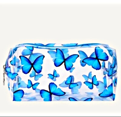 #ad Blue Butterfly Pattern Cosmetic Bag New