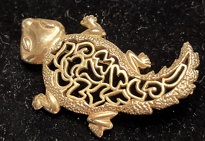 #ad Vintage Bright textured gold tone lizard iguana reptile gecko pin brooch item B