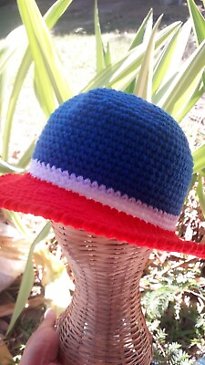 Hat Handmade crochet bucket Women Beach Summer Blue White free size $19.99