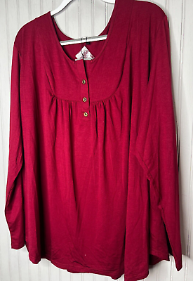 #ad POSESHE Womens TOP 4XL Boho Dark Red Generous Buttons Tunic Stretch NEW