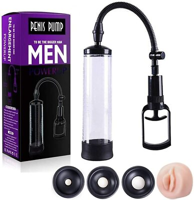#ad Vacuum Penis Pump for Male Penile Erection Enlargement Enhancment ED 4 Sleeves