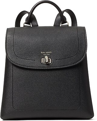 #ad Kate Spade Essential Medium Backpack Womens Black Turnlock Flap Leather Bag
