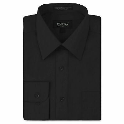 NEW Omega Italy Men#x27;s Dress Shirt Long Sleeve Solid Color Regular Fit 15 Colors