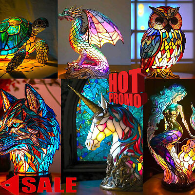 #ad 3D Animal Table Lamp Series Stained Glass Stained Night Light Retro Desk Lamps