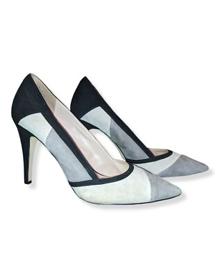 Nine West Color Block Pumps Shoes Heels Pointed Toe Black Gray Beige Womens 8.5M $11.99
