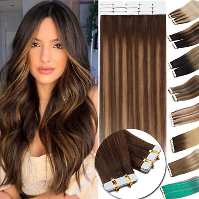 #ad 200g 80pcs Thick Skin Weft Tape In Remy Human Hair Extensions Full Head Blonde