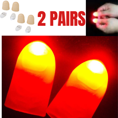 #ad LED Finger Thumbs Light red Color Magic Party Show Lamp Funny set of 4