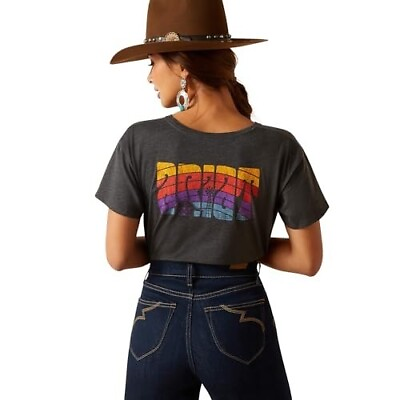 #ad Ariat Women#x27;s XL Short Sleeve Groovy Sunset Graphic T Shirt Charcoal Heather