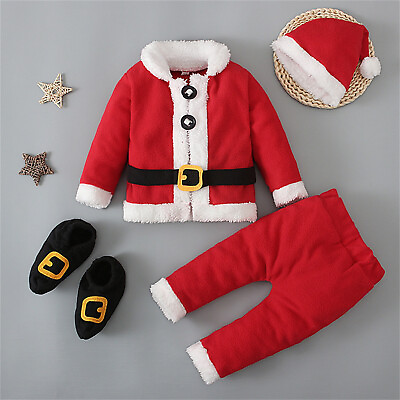 #ad Toddler Boys Girls Christmas Santa Fleece Warm Outwear Cosplay Set Outfits