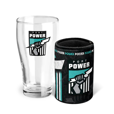 #ad Adelaide Port Power AFL Heritage Pint Glass and Can Cooler Man Cave Bar Gift