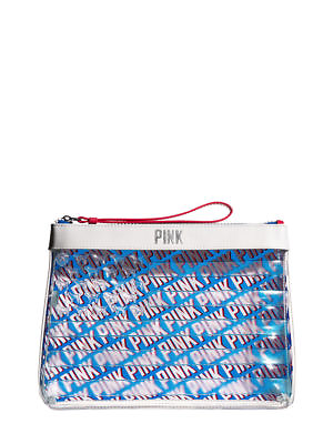 VICTORIAS SECRET PINK AMERICANA CLEAR COSMETIC BEAUTY TRAVEL BAG CASE NWT $10.98