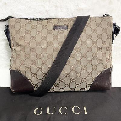 #ad Pre owned Gucci Shoulder Bag GG Leather Canvas Unisex Brown