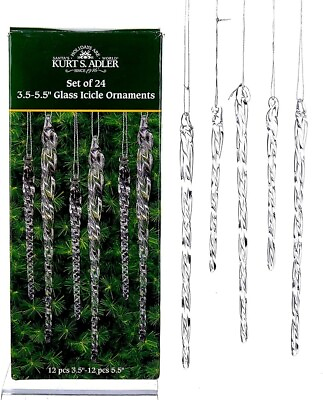 #ad Clear Glass Icicle Ornaments Christmas Tree Decoration Xmas Home Decor Set of 24