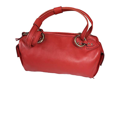 #ad Marc Jacobs Womens Shoulder Bag Red Leather Barrel Push Lock Dual Handle Zip M