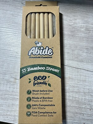 #ad 15 pack of Bamboo Reusable 8quot; Drinking Straws with Cleaning Brush