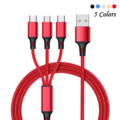 #ad 3 IN 1 Braided Multi USB Phone Charger Cable Lead Wire for iOS Android Micro USB