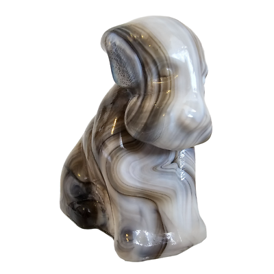 #ad Boyd Art Glass Pooche Dog Figurine Gray White Swirl Slag Glass Paperweight 3quot;
