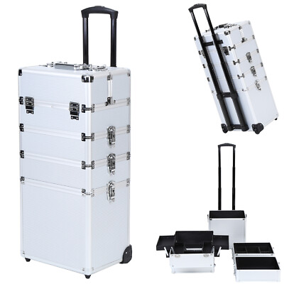 #ad 4 IN 1 Professional Makeup Rolling Case Cosmetic Train Trolley Beauty Travel Box