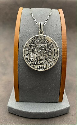 #ad 925 Sterling Silver Hobo Nickel Pendant amp; Chain. Double sided 1921 Anubis Coin