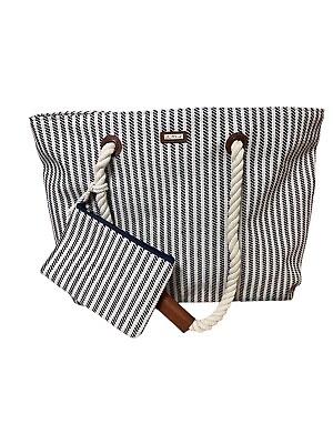 #ad Tote Bag Sun N#x27; Sand Beach Zip Up with Coin Zipper Pouch Blue Red Striped