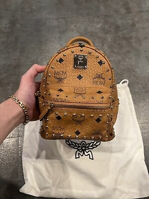 #ad MCM Cognac Studded Viisetos Leather XMINI Backpack Book Bag NWT Retail:1030$