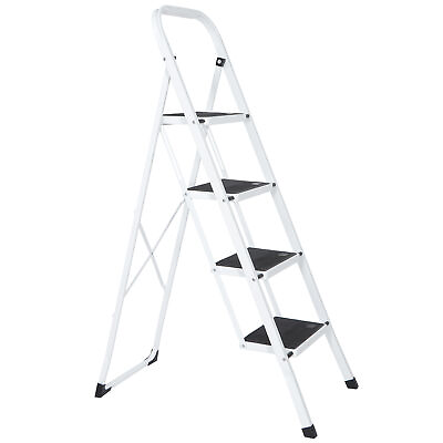 #ad 4 Steps Ladder Safety Mat Tread Foldable Kitchen Steel Step Stool Non Slip