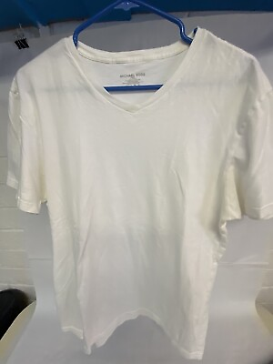 #ad Michael Kors Men’s White Plain V Neck Short Sleeve Designer Shirt Large
