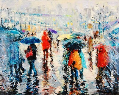 #ad Storm on the Plaza by Elena Bond LTD Edition Embellished Canvas Giclee UNFRAMED