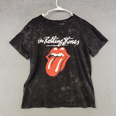 #ad The Rolling Stones Shirt Womens XL Black Acid Wash Retro Rock Band T Shirt