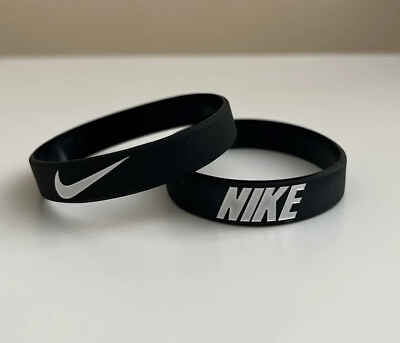 #ad Nike Silicone Wristband Bracelet Black with White