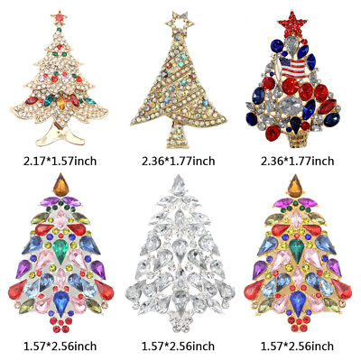 #ad Rhinestone Christmas Holiday Brooches Crystal Christmas Tree Brooch Pin For Gift
