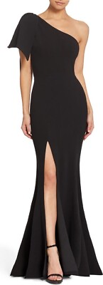 #ad NWT Dress The Population Womens Georgina One Shoulder Crepe Gown Small Black