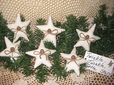 #ad Country Christmas Decor 6 White Stars Farmhouse Tree Ornaments Gift Ties