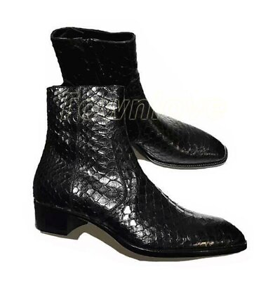 #ad Runway Men Genuine Leather Chelsea Boots Shoes Pointy Toe Cowboy Zip Snakeskin L