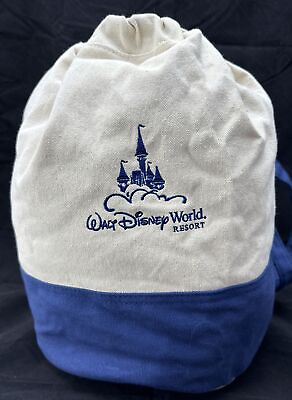 #ad Walt Disney World Resort Navy Blue Natural Canvas Beach Bucket Bag Backpack