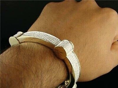 #ad 3.80 Ct Natural Moissanite Men#x27;s Designer Link Bracelet 14K Yellow Gold Plated
