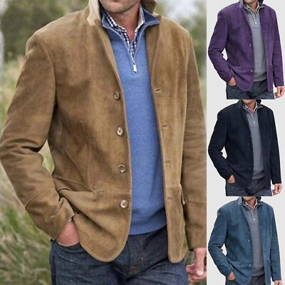 #ad Men#x27;s Retro Casual Outwear Coat Fashion Lapel Button Down Long Sleeved Jacket