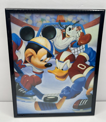 #ad Walt Disney Hockey Picture Mickey Mouse Donald Duck and Goofy 8x10 Black Frame