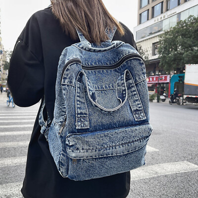 #ad New Fashion Girls Denim Canvas Backpack Bookbags Students Satchels Shoulder Bags